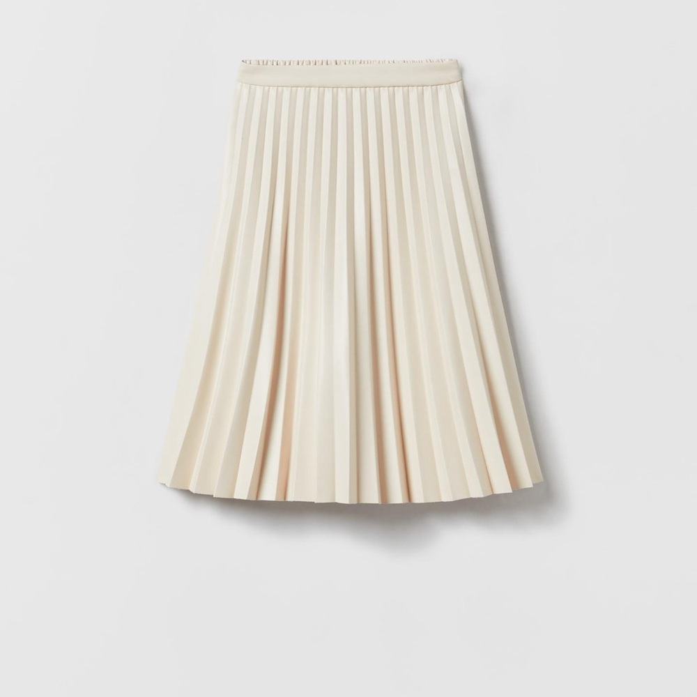 Zara Cream Midi A-Line Pleated Skirt for Work
